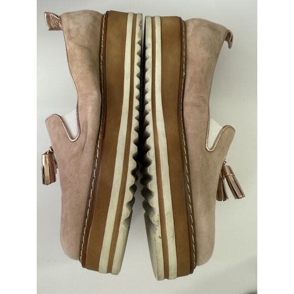 Michele Lopriore Cassidy Suede Loafers Shoes Womens 38.5 Gold Pewter Leather - Picture 9 of 13